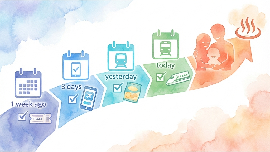 チェックリストのイメージ図: タイムライン形式のステップ