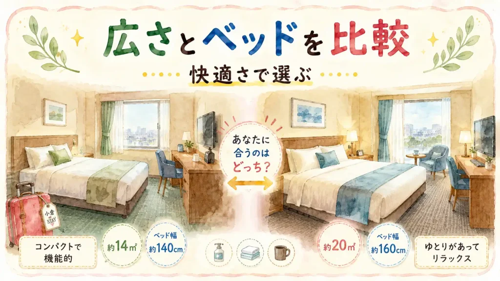客室の広さとベッドを比較する
