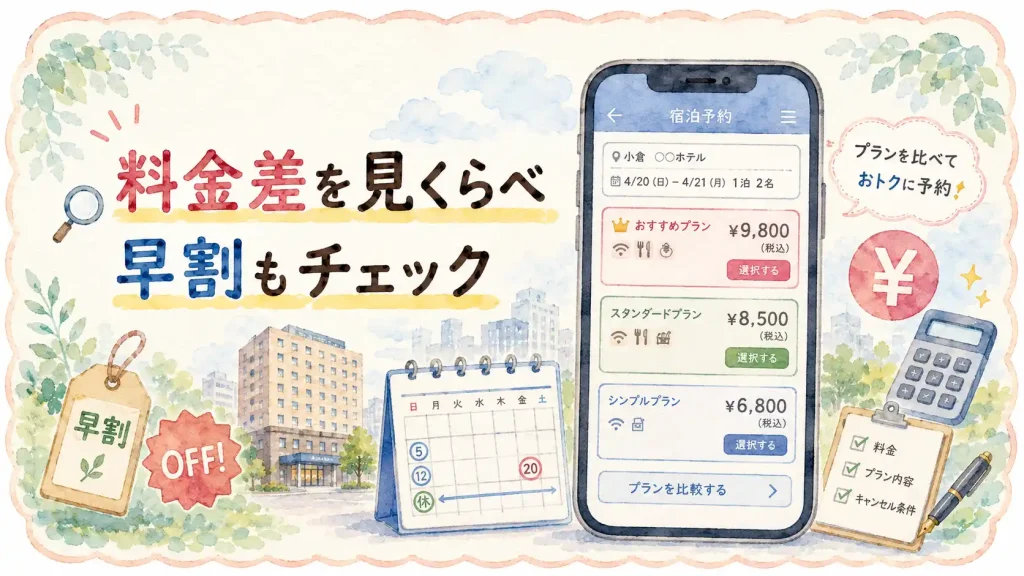 宿泊料金、予約、プランの比較を行いコスパをチェック