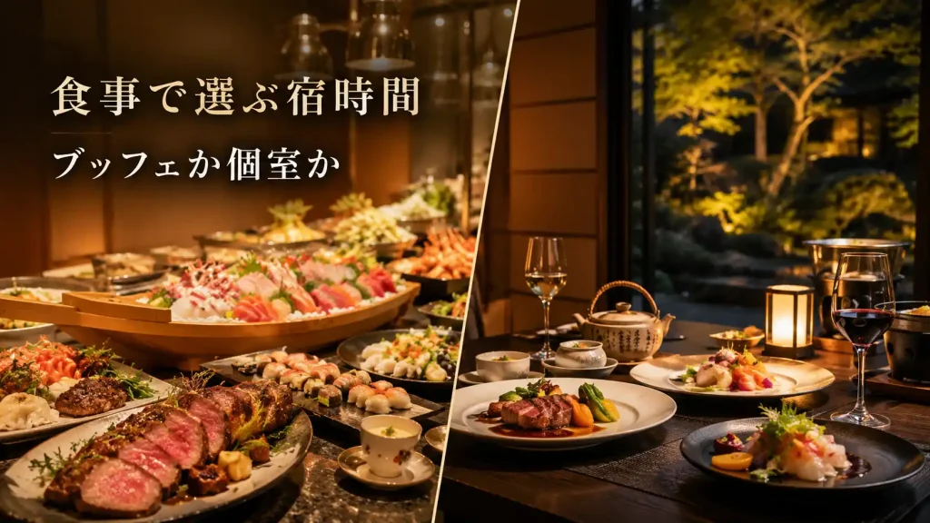 食事の料理の質や品揃えと部屋食の有無を紹介